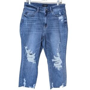 Judy Blue‎ 14W Distressed Straight Leg Jeans – Casual Grunge Denim